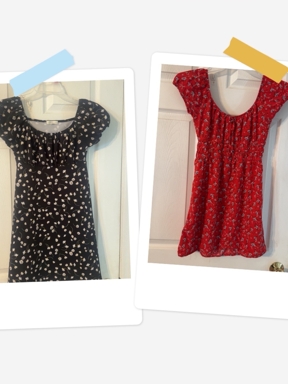 Two Floral Scoop-Neck Dresses - Black & Red